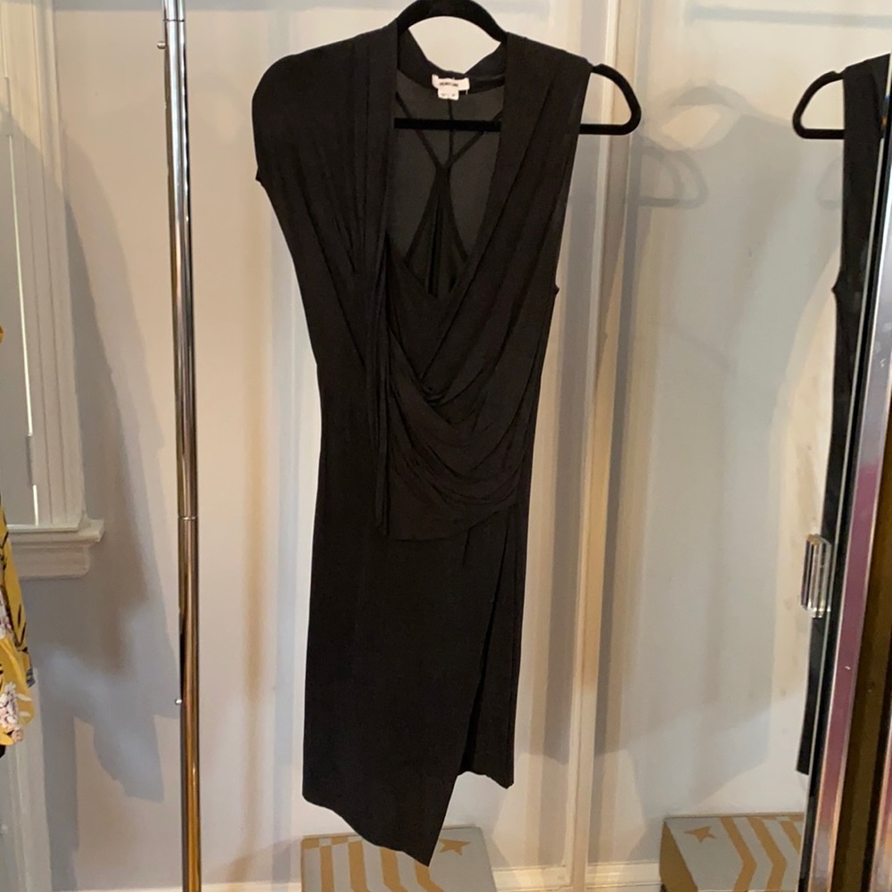 Helmut lang stretch black dress asymmetrical fully lined bodycon